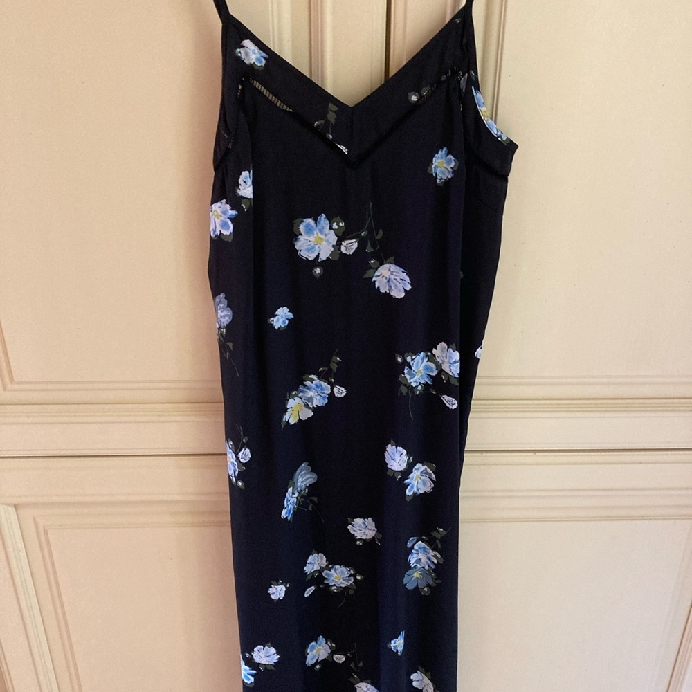 Mossimo Satin Black with Blue Floral Print Sleeveless Dress XS